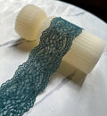 10yds Deep Forest Teal Green Floral Stretch Elastic Lace Trim Symmetrical Double Scalloped  Ribbon for Lingerie Crafts Sewing 1.85"