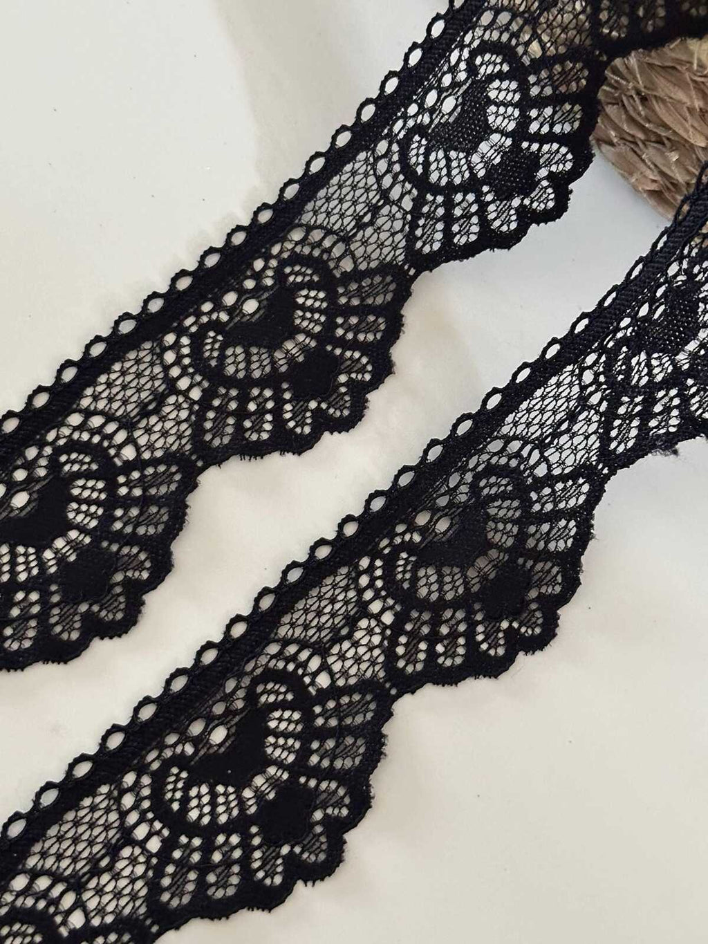 10yds Black Scalloped Stretch Lace Trim, 1.5" Elastic Ribbon, Bulk Clearance Coquette Y2K Lace, Lingerie Lace, DIY Sewing, Retail Wholesale