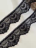 10yds Black Scalloped Stretch Lace Trim, 1.5" Elastic Ribbon, Bulk Clearance Coquette Y2K Lace, Lingerie Lace, DIY Sewing, Retail Wholesale
