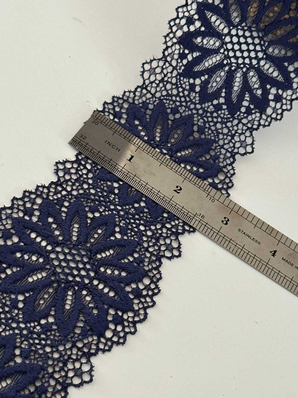 10yds Navy Blue Floral Stretch Lace Trim, 2.8" Elastic Ribbon, Bulk Clearance Coquette Y2K Lace, Lingerie Lace, DIY Sewing, Retail Wholesale