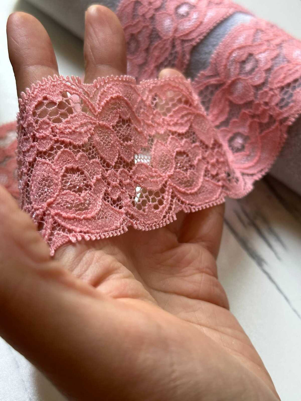 10yds Soft Peach Coral Pink Floral Stretch Lace Trim by the Yard, Scalloped Elastic Ribbon for Coquette Crafts, 2", Retail Wholesale Bulk