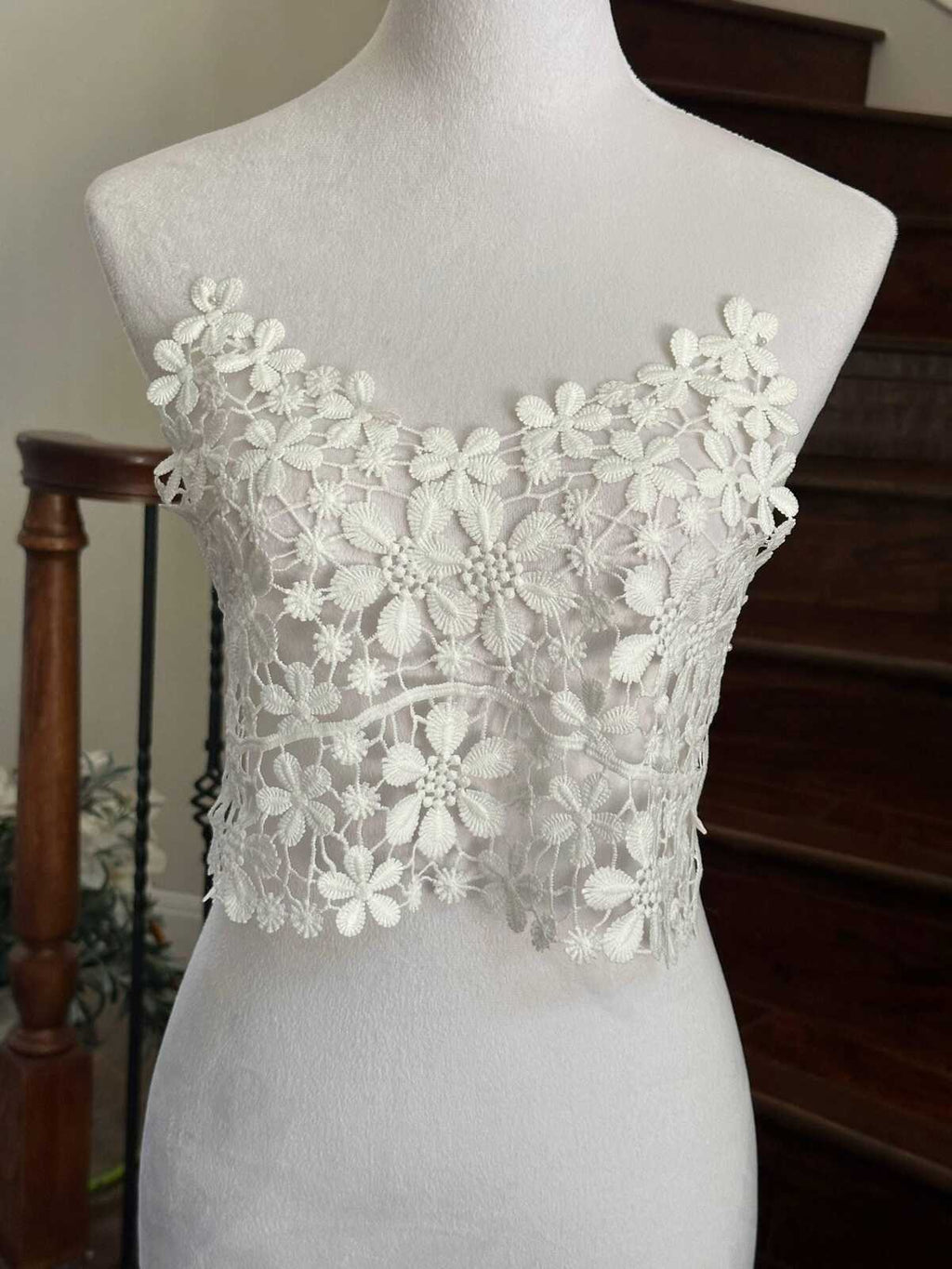 Off White Venetian Guipure Chemical Water Soluble Lace Cami Bodice Applique Floral Tube Top Motif Overlay for T-Shirt Gowns Crafts