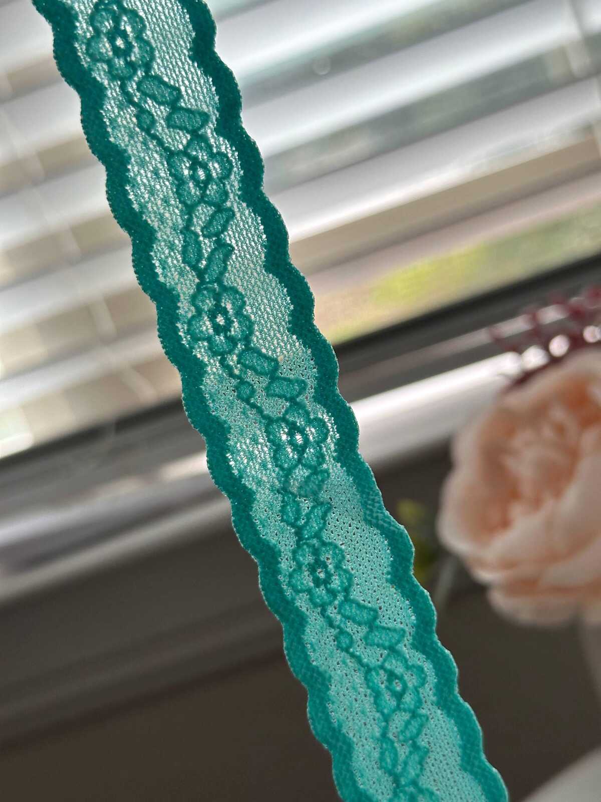 10Yds Stretch 0.9" Aqua Teal Raised Textured Floral Stretch Lace Wholesale
