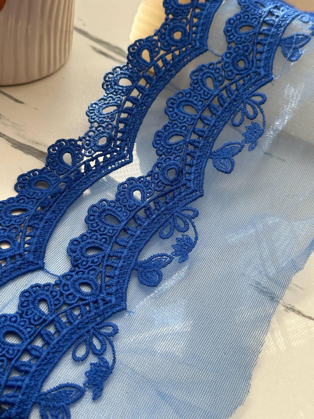 1Yd delicate 5" Royal Blue Organza Water Soluble Lace Trim Wholesale