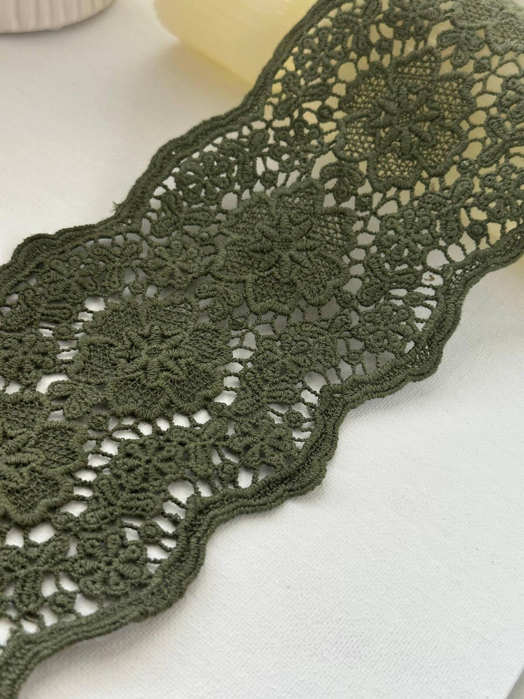 1yd Non-Stretch 4.2" Olive Green Cotton Floral Crochet Lace Trim Wholesale