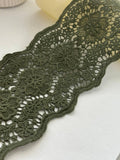 1yd Non-Stretch 4.2" Olive Green Cotton Floral Crochet Lace Trim Wholesale
