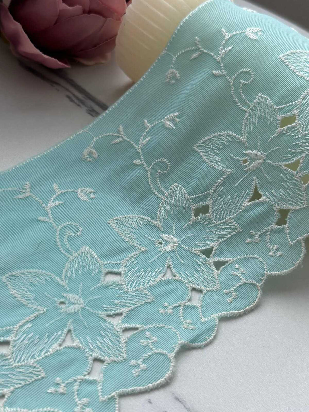 1Yd Non-Stretch 4.5" Aqua Mint Green Floral Embroidered Cotton Lace Wholesale