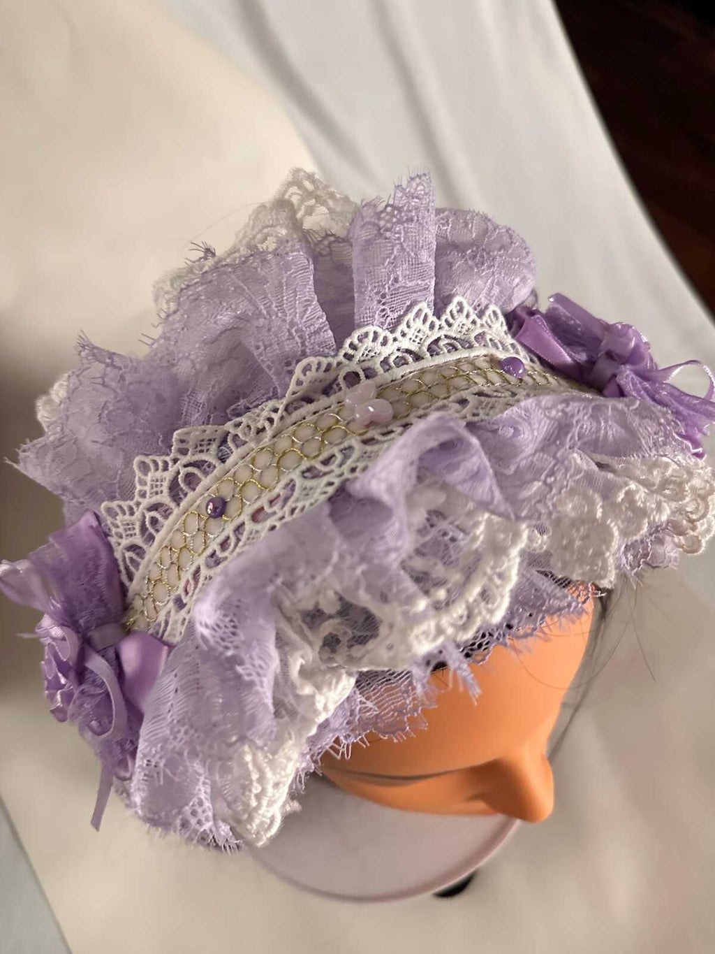 CHRISOM Handmade purple Lolita bow Handmade by My Daughter with Pearls & Sage Ribbon, Special Gift