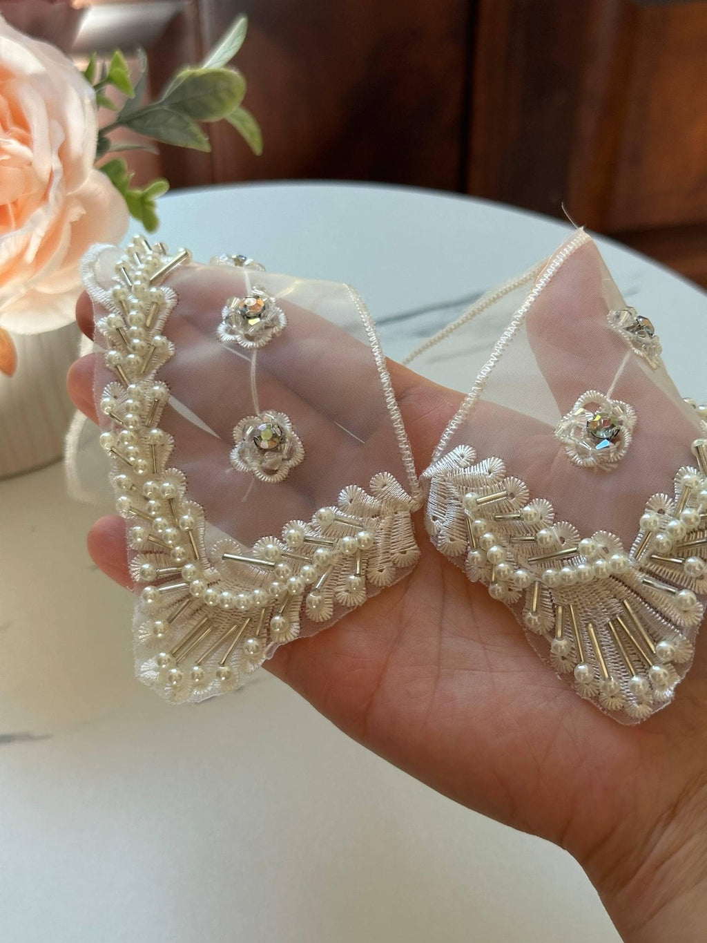 Hand Beaded Pearl Collar Applique, Rhinestone Organza Lace, Bulk Clearance Coquette Y2K Lace, Dress Collar, DIY Sewing, Retail Wholesale