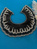 1Pc Handmade Beaded Organza Collar Applique, Black Sequin Lace Trim Wholesale