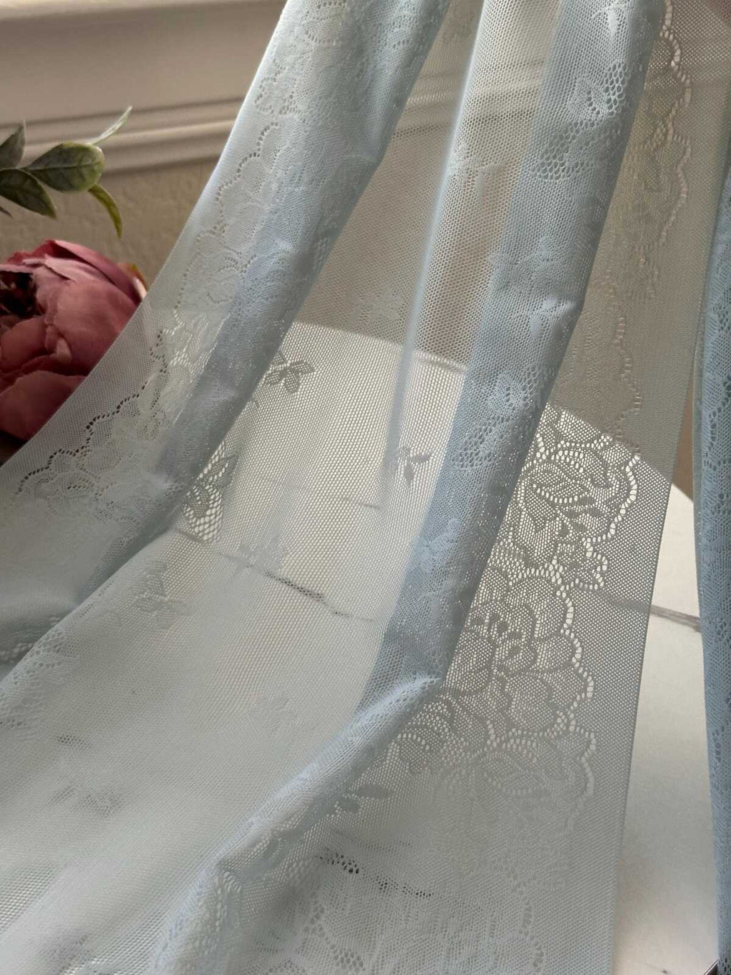 1Yd Stretch 12" Sage Seafoam Green Ultra Wide Floral Stretch Lace Wholesale