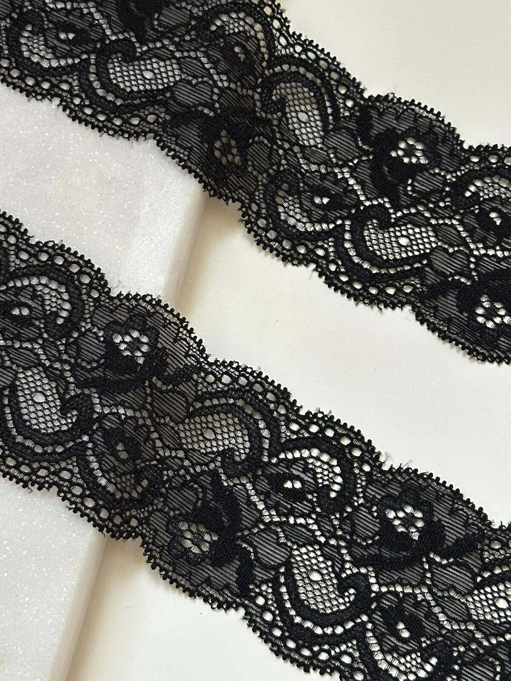 Black Floral Stretch Lace Trim, 2" Elastic Ribbon, Bulk Clearance Coquette Y2K Lace, Lingerie Lace, DIY Sewing, Retail Wholesale