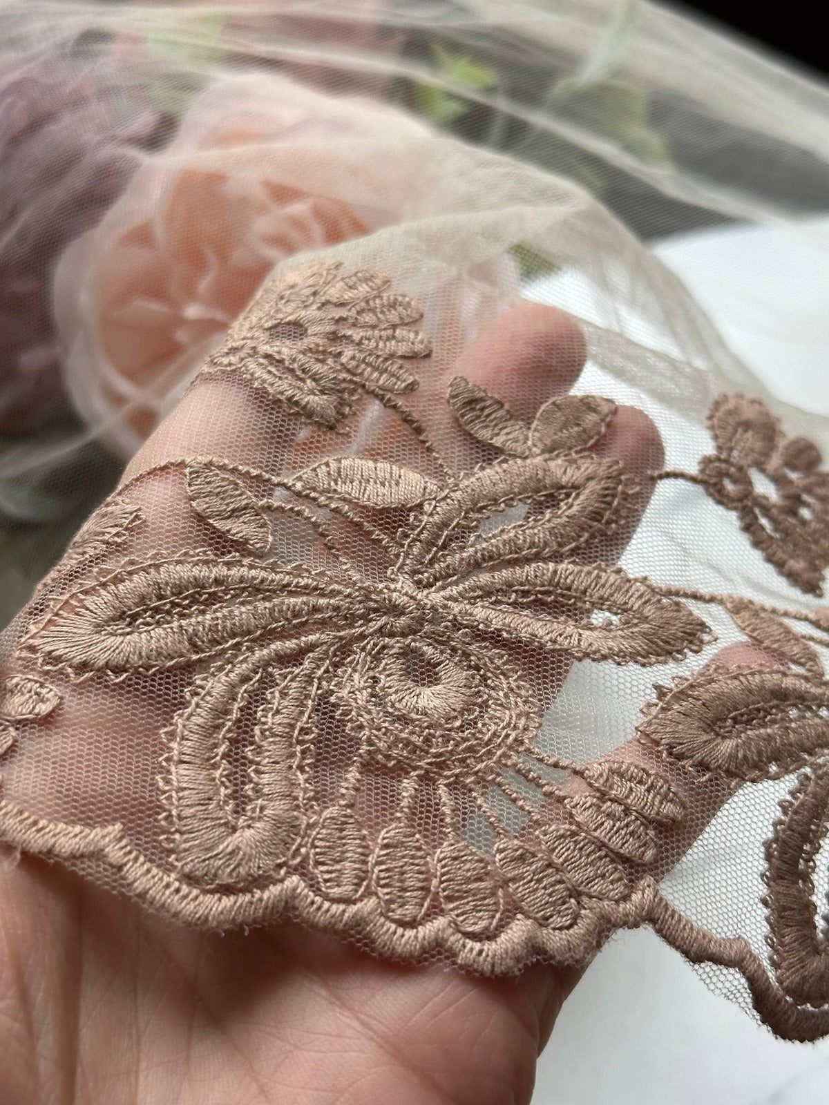 Champagne Gold Embroidered Organza Wide Lace Trim by Yard, Bedspread Bed Skirt Veil Scallop Border, 13", Retail Wholesale Bulk