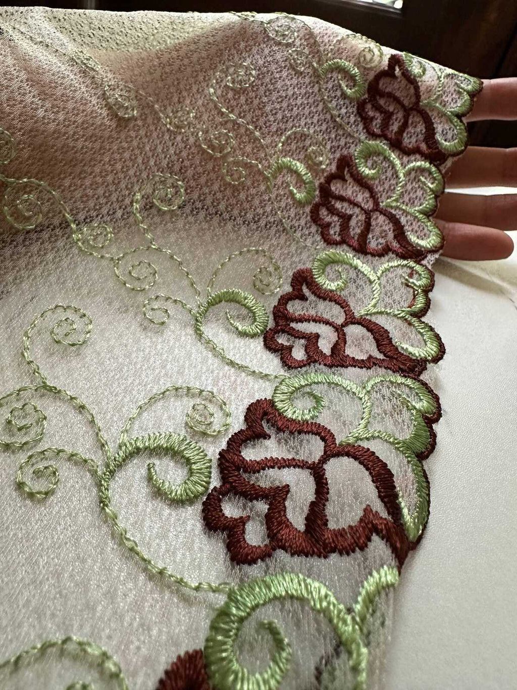 6.5" Pink Gradient Lace Trim Wide Embroidered Soft Tulle Mesh Two Tone Scalloped Edge Green Floral Ribbon for Lingerie Garment Sewing