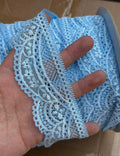 10Yds Stretch 1.9" Light Dusty Blue Floral Scalloped Stretch Lace Wholesale