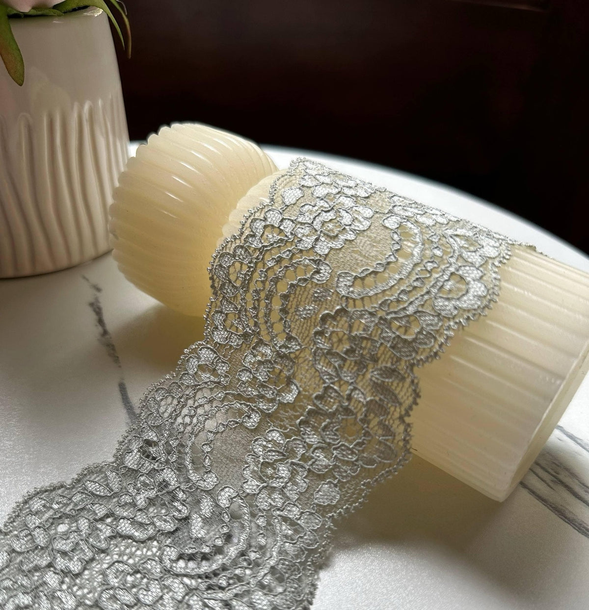 Sage Silver Sage Green Cordonnet Corded Stretch Elastic Lace Trim Symmetrical Double Scalloped for Lingerie Underwear Crafts, 2.75"