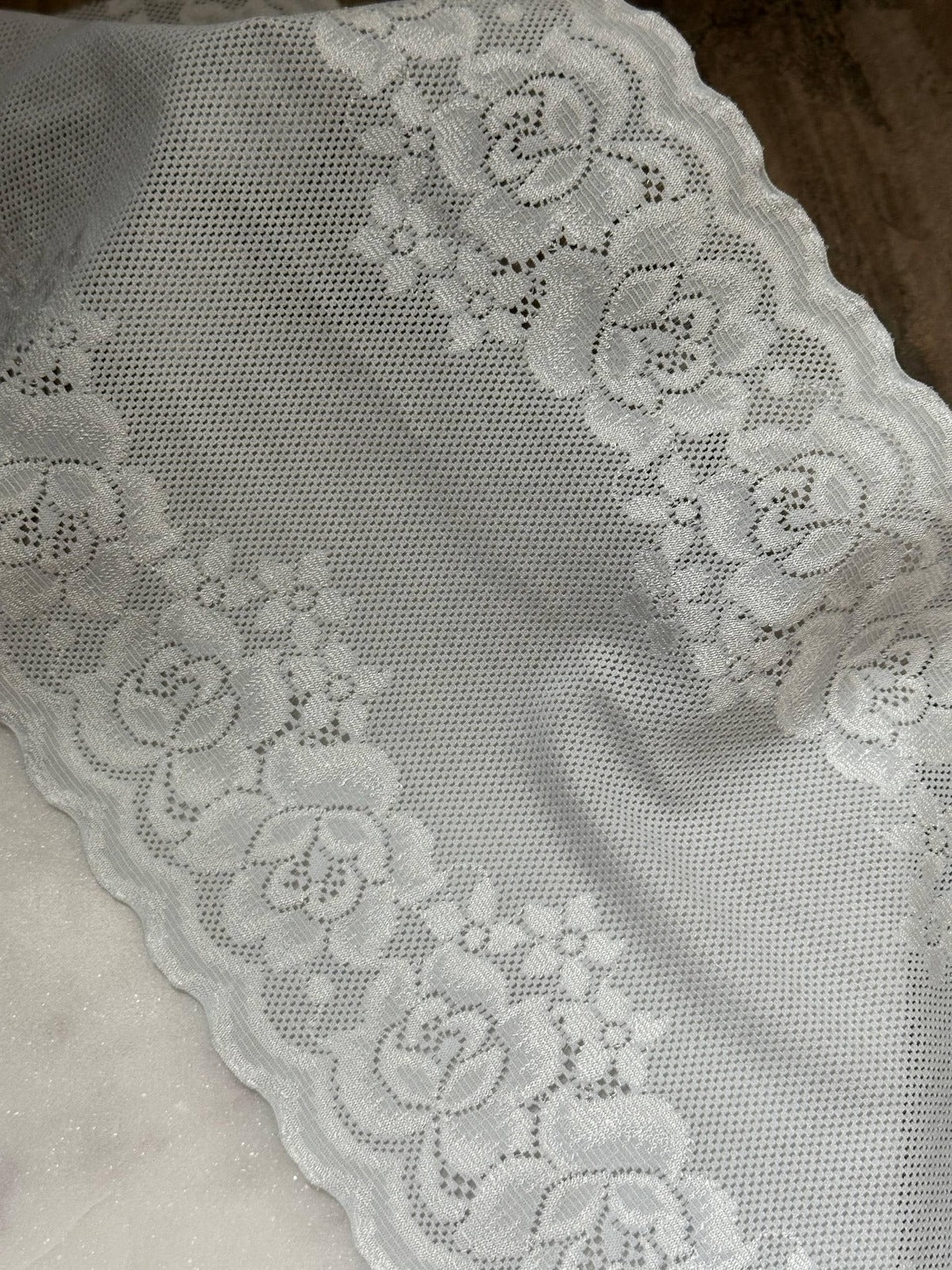 Japanese Off White Rose Wide Stretch Lace Trim by Yard, Bridal Wedding Garter Robe Scalloped Panel, 7", Retail Wholesale Bulk
