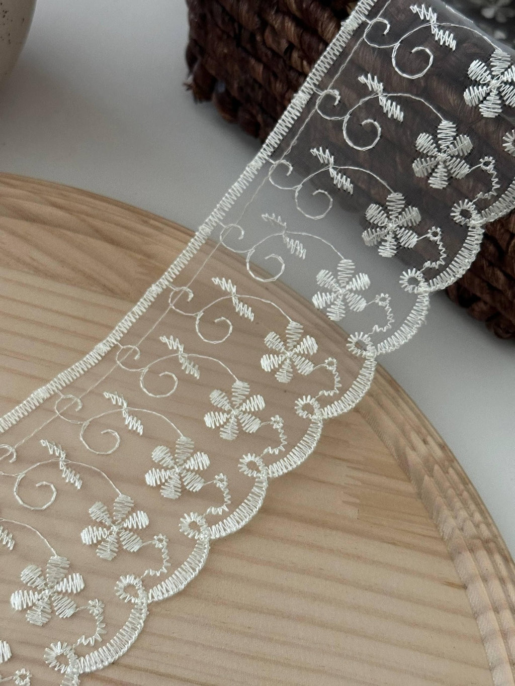 3Yds  3" White Organza Floral Embroidered Lace Trim, Wholesale
