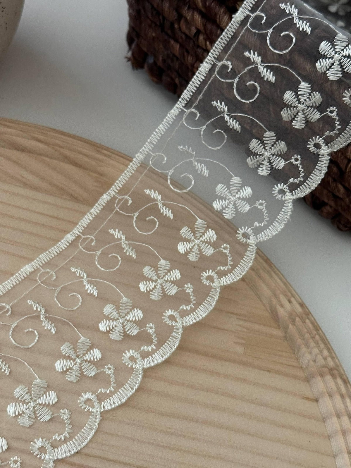 3Yds  3" White Organza Floral Embroidered Lace Trim, Wholesale