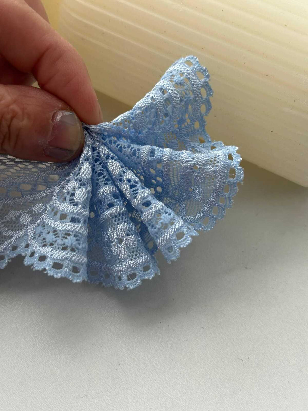 10Yds Stretch 1.9" Light Dusty Blue Floral Scalloped Stretch Lace Wholesale