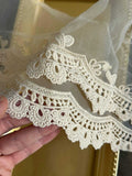 6" Champagne Cream Guipure Embroidered Tulle Lace Trim by the Yard, Vintage Scalloped Mesh Chemical Lace for Lolita Dress, Bridal Craft