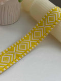 5Yds  1.5" Bright Yellow White Geometric Jacquard Woven Ribbon Wholesale
