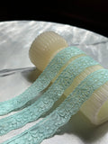 10yds Mint Green Pastel Aqua Floral Stretch Elastic Lace Trim Symmetrical Double Scalloped Narrow Ribbon for Lingerie Craft Sewing, 0.85"