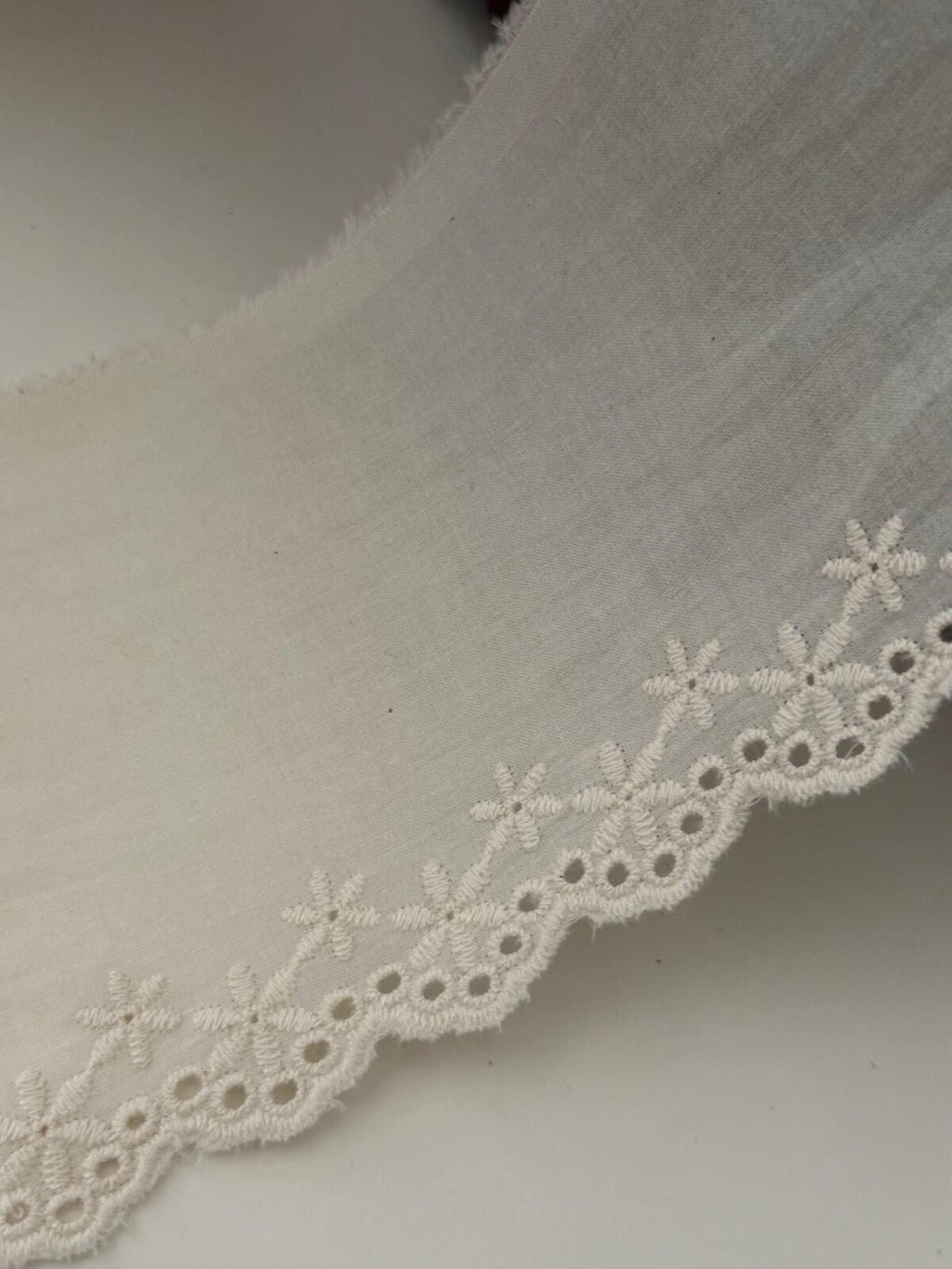 2Yds Non-Stretch 4" Off-White Cotton Eyelet Embroidered Lace Trim Wholesale