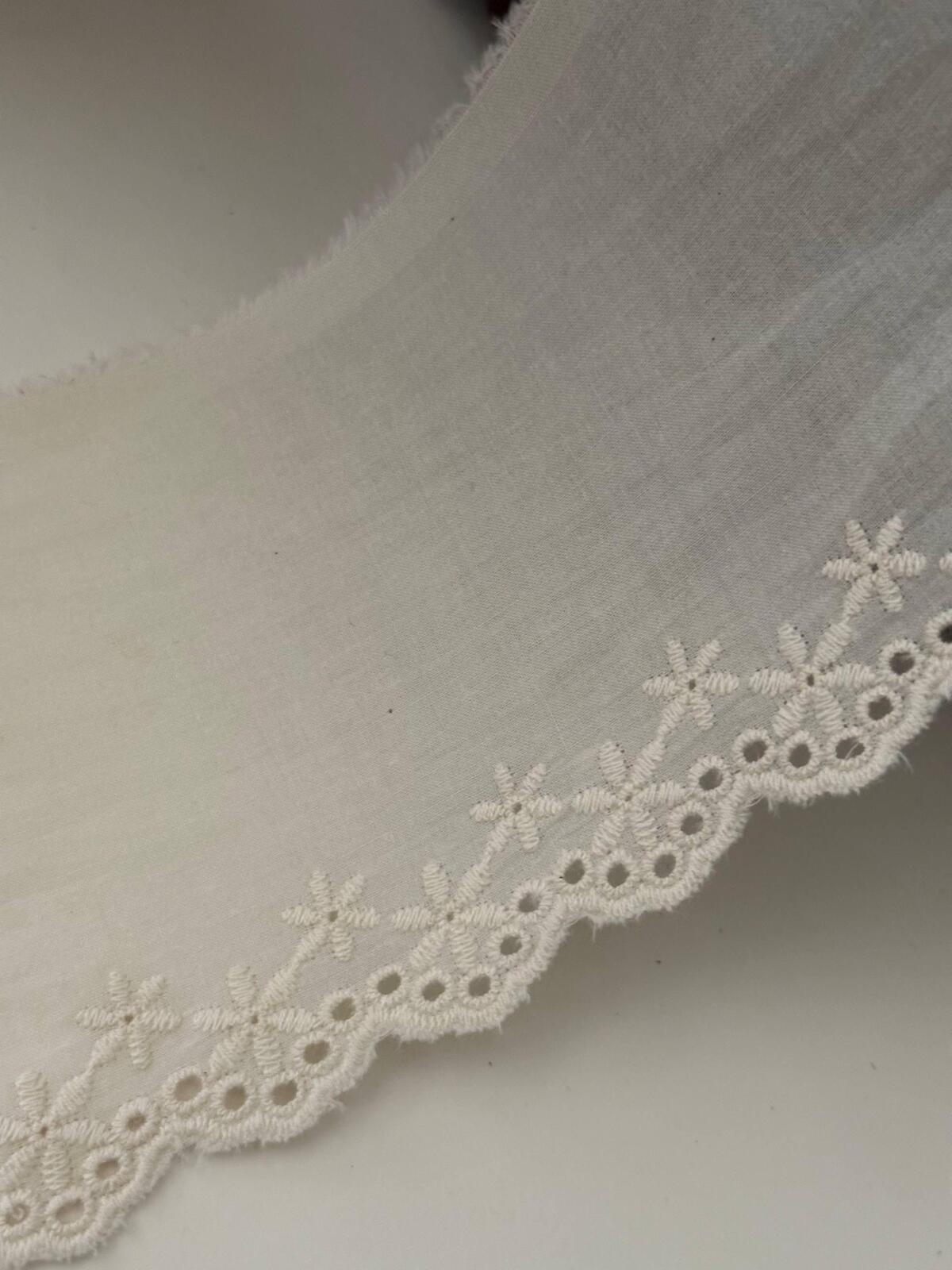 2Yds Non-Stretch 4" Off-White Cotton Eyelet Embroidered Lace Trim Wholesale