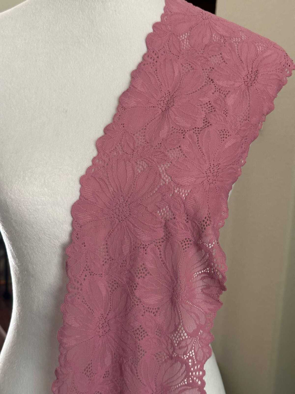 Dusty Rose Pink Floral Stretch Elastic Lace Trim Symmetrical Double Scalloped Wide Galloon Ribbon for Lingerie Underwear Crafts Sewing, 6"