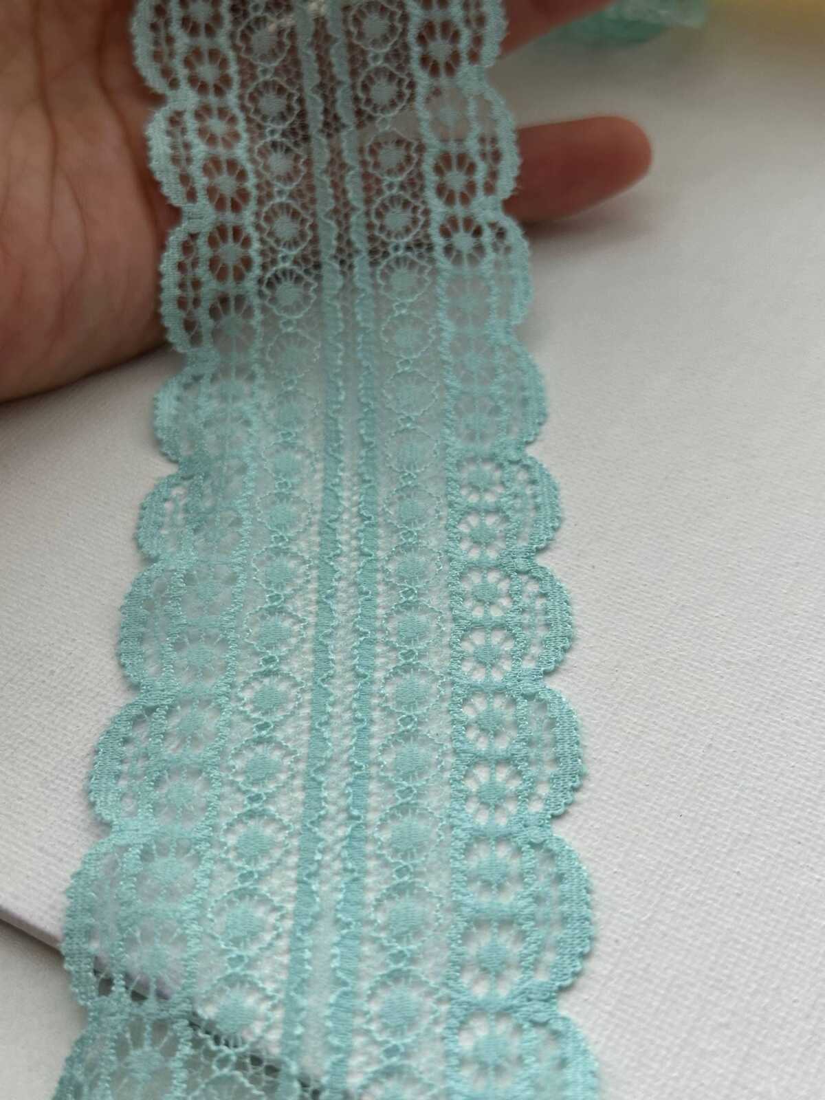 6Yds Stretch 2" Aqua Mint Green Floral Scalloped Stretch Lace Trim Wholesale