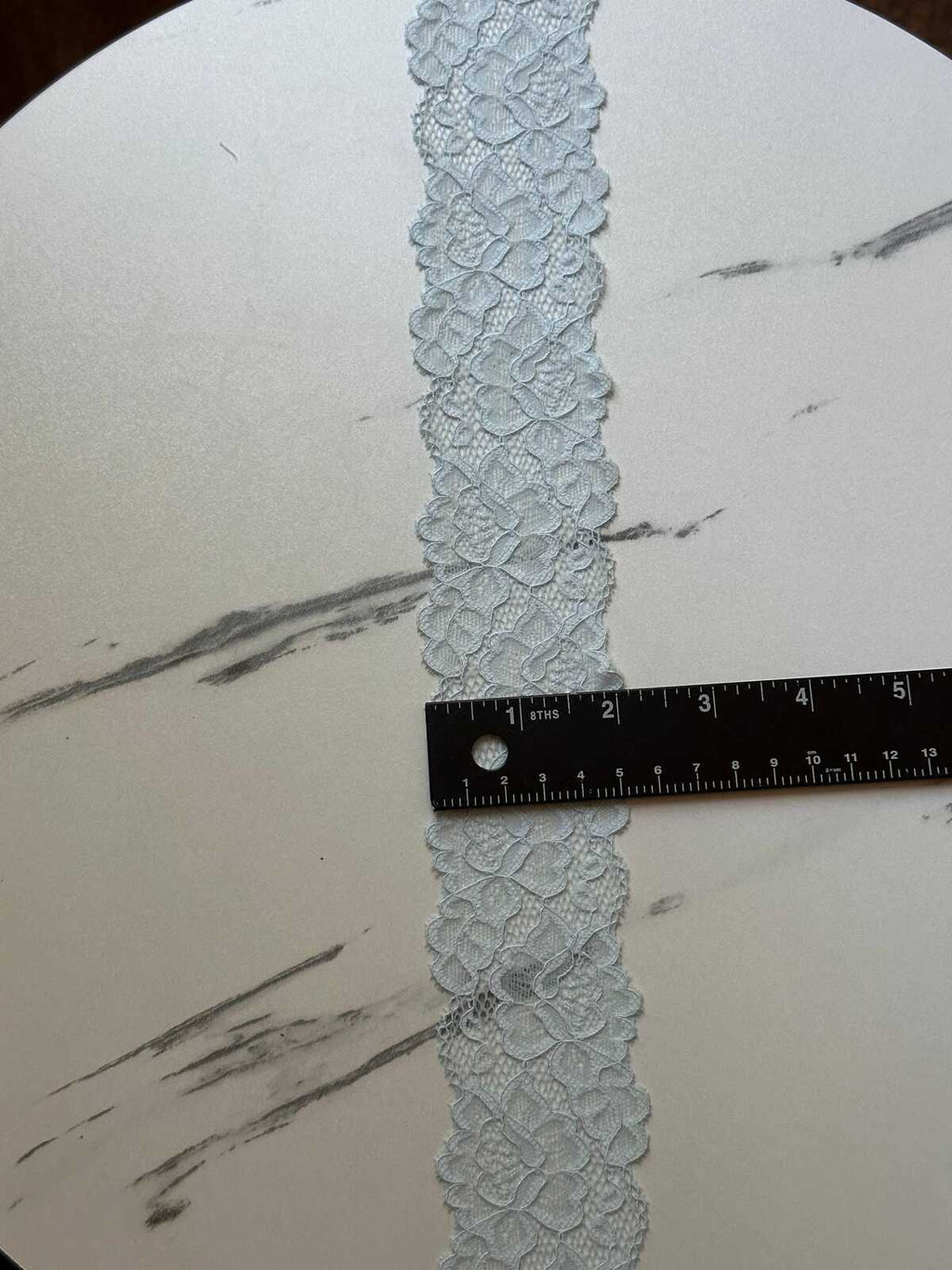 10yds  Powder Blue Floral Lace Trim, Double Scalloped Galloon Ribbon (2" Wide) Retail Wholesale
