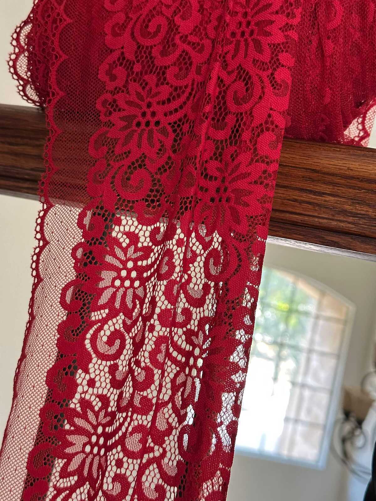 1Yd Soft Stretch 7.5" Red Floral Swiss Dot Mesh Wide Stretch Lace Trim