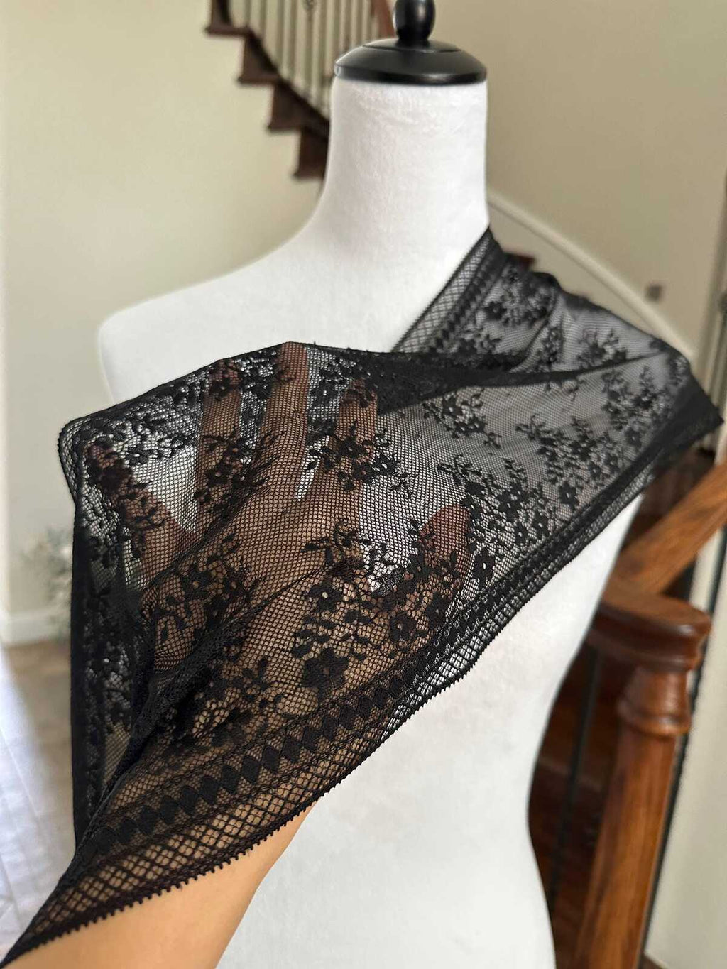 Classic Onyx Black Floral Slight Stretch Lace Trim Symmetrical Double Edge Extra Wide Galloon Ribbon for Corsets Gowns Crafts, 8.5"