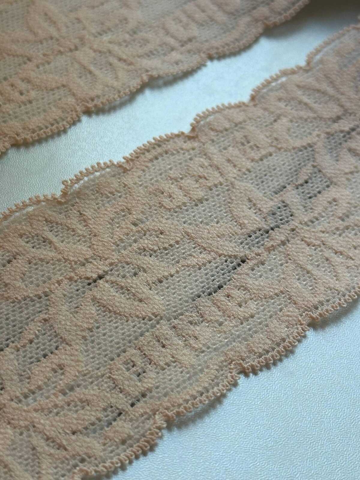 10yds Soft Peach Nude Floral Alphabet Ultra Soft Stretch Lace Trim by the Yard, Textured Back Baby Headband Elastic Ribbon, 2"