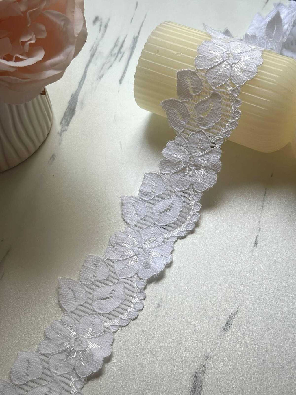 10yds White Floral Stretch Lace Trim, 2" Elastic Ribbon, Bulk Clearance Coquette Y2K Lace, Lingerie Lace, DIY Sewing, Retail Wholesale