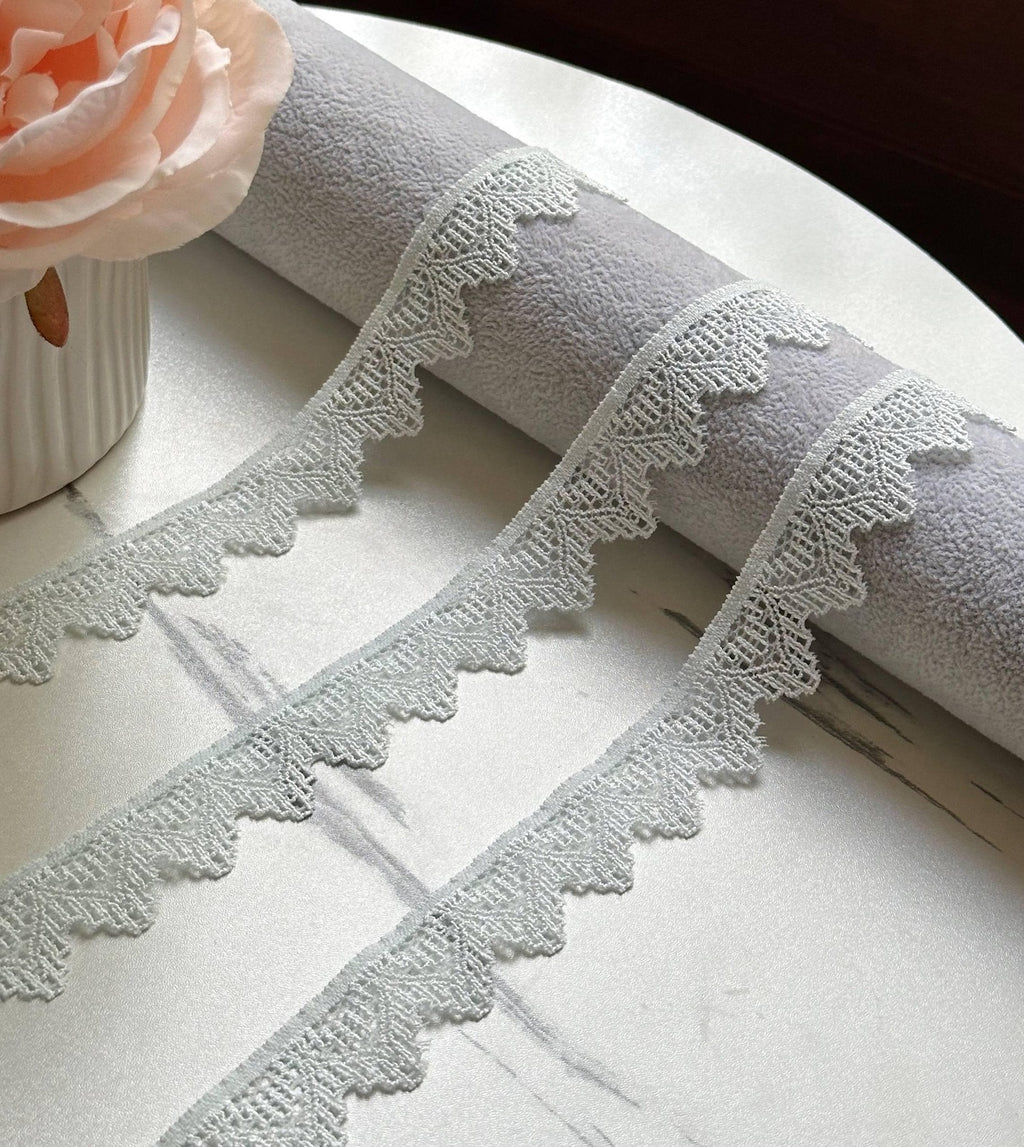 10yds Soft Pale Ice Blue Crown Scalloped Stretch Lace Trim by the Yard, Narrow Elastic Ribbon for Coquette Crafts, 0.85", Retail Wholesale