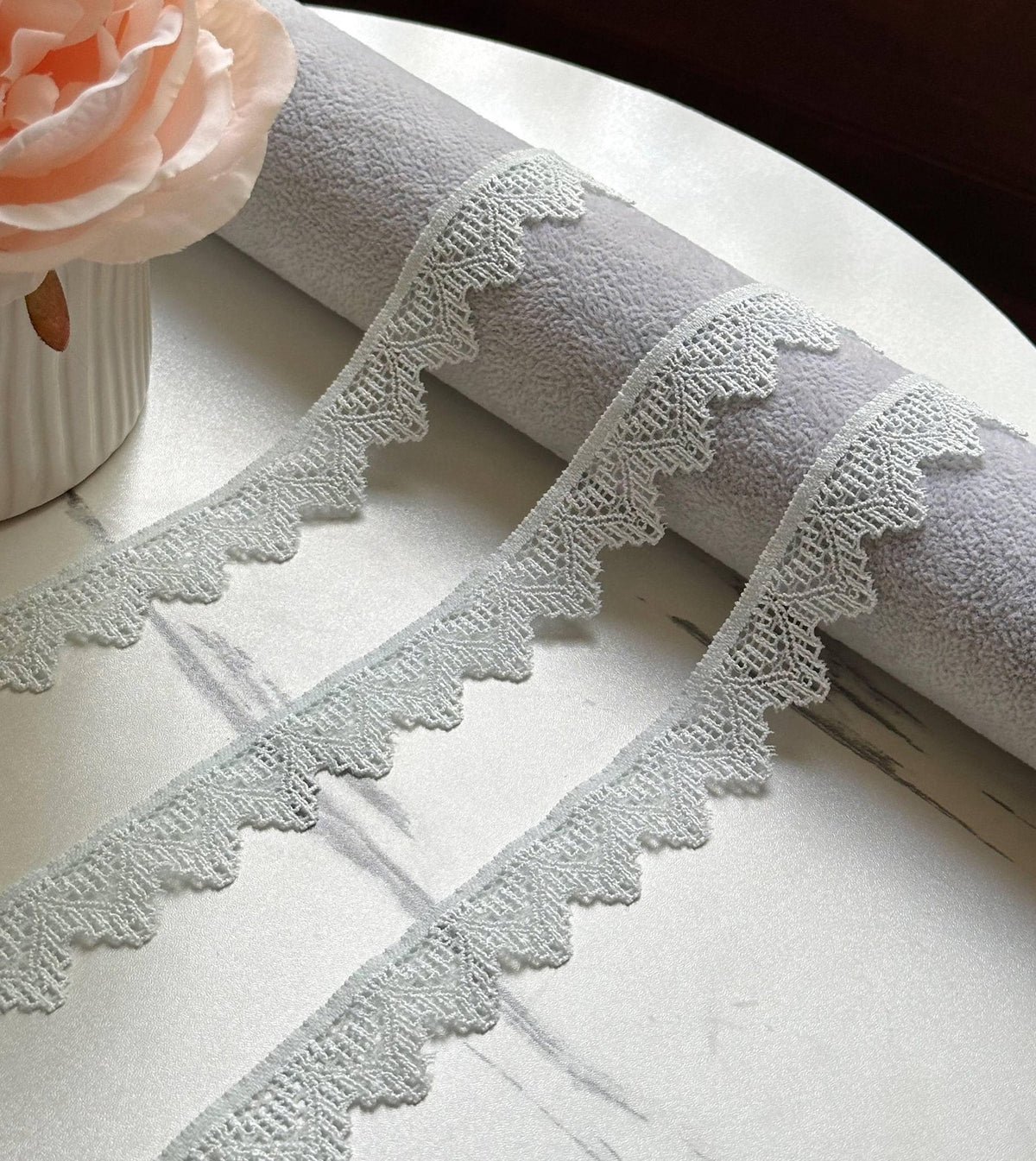10yds Soft Pale Ice Blue Crown Scalloped Stretch Lace Trim by the Yard, Narrow Elastic Ribbon for Coquette Crafts, 0.85", Retail Wholesale