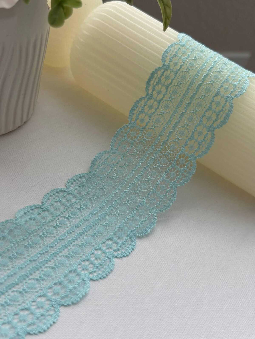 6Yds Stretch 2" Aqua Mint Green Floral Scalloped Stretch Lace Trim Wholesale