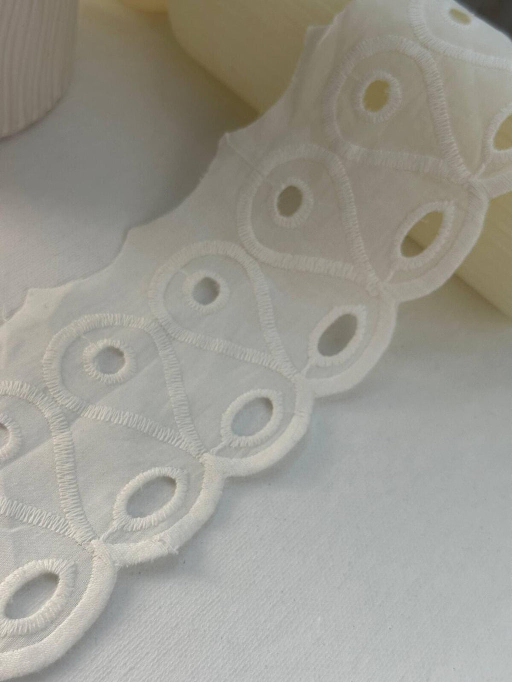 2Yds Non-Stretch 3" Off-White Cotton Eyelet Teardrop Scalloped Lace Wholesale