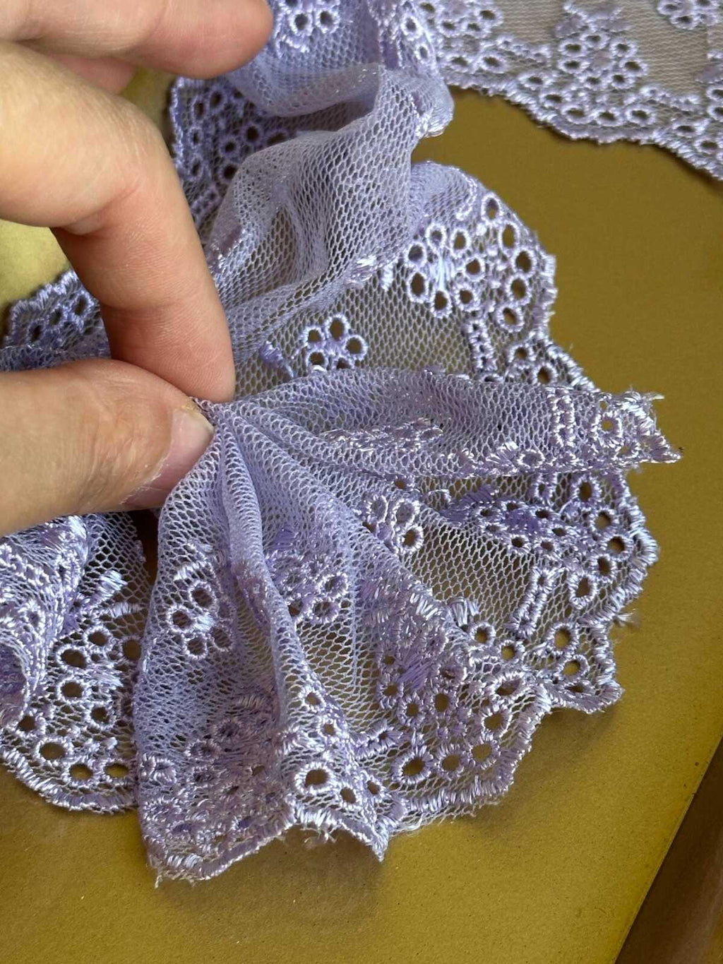 4.5" Ultra Soft Lavender Embroidered Tulle Lace Trim by the Yard, Dainty Double Edged Scalloped Floral Mesh Lace for Lolita, Bridal, Doll