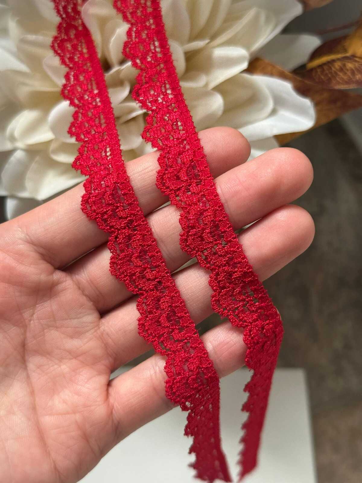 10yds  Red Stretch Lace Trim by Yard, 0.6" Narrow Elastic Ribbon, Coquette Y2K Lace, Lingerie Lace, DIY Sewing Craft, Retail Wholesale