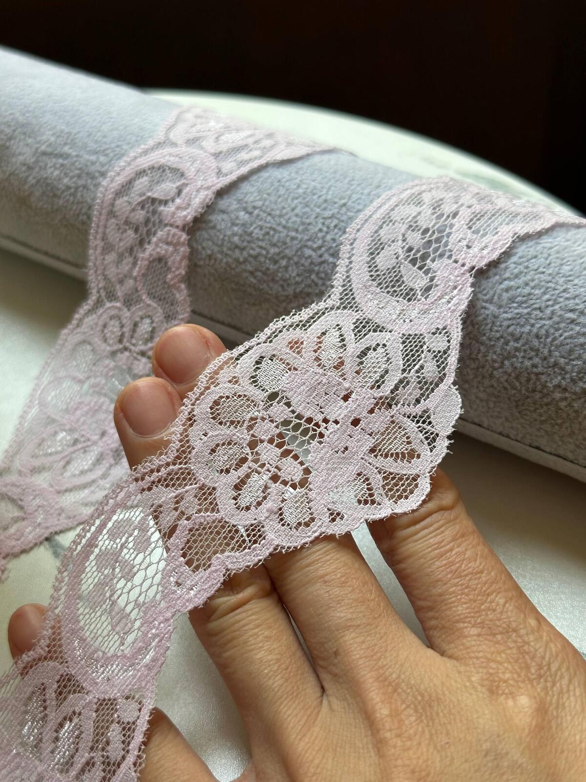 10yds Dusty Mauve Pink Floral Scalloped Non Stretch Lace Trim by the Yard, Wavy Edge Galloon Ribbon for Apparel Crafts, 1.85"  Wholesale