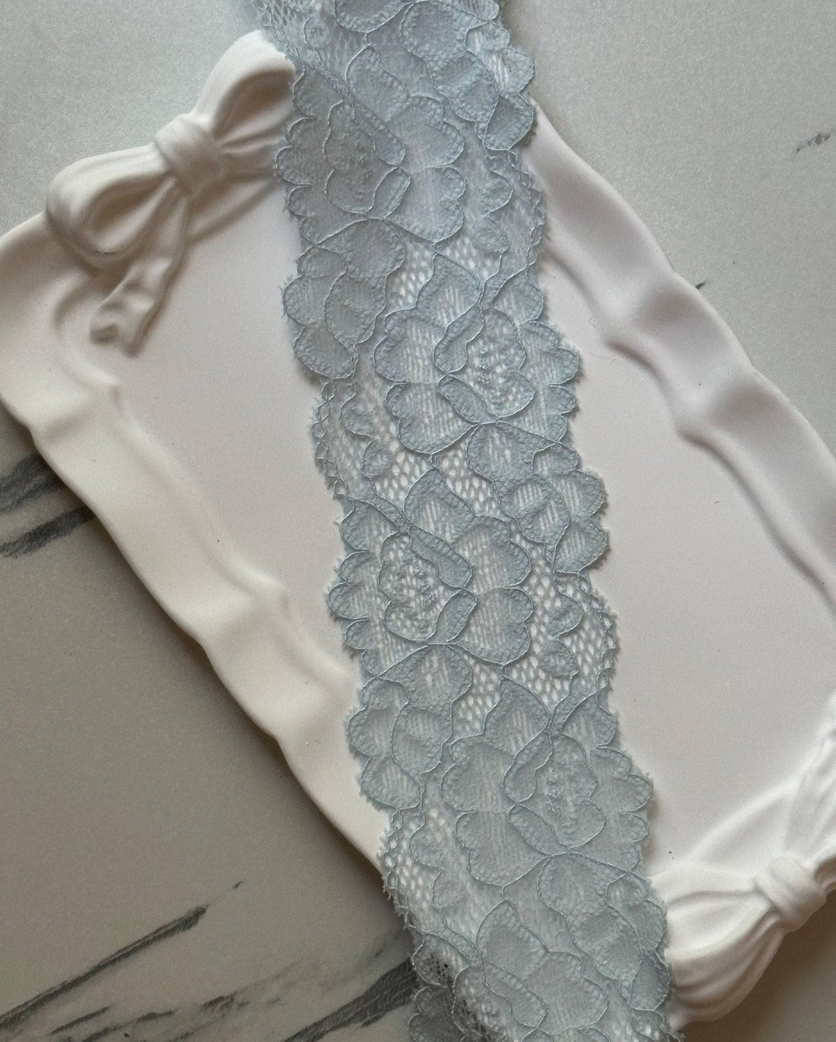 10yds  Powder Blue Floral Lace Trim, Double Scalloped Galloon Ribbon (2" Wide) Retail Wholesale