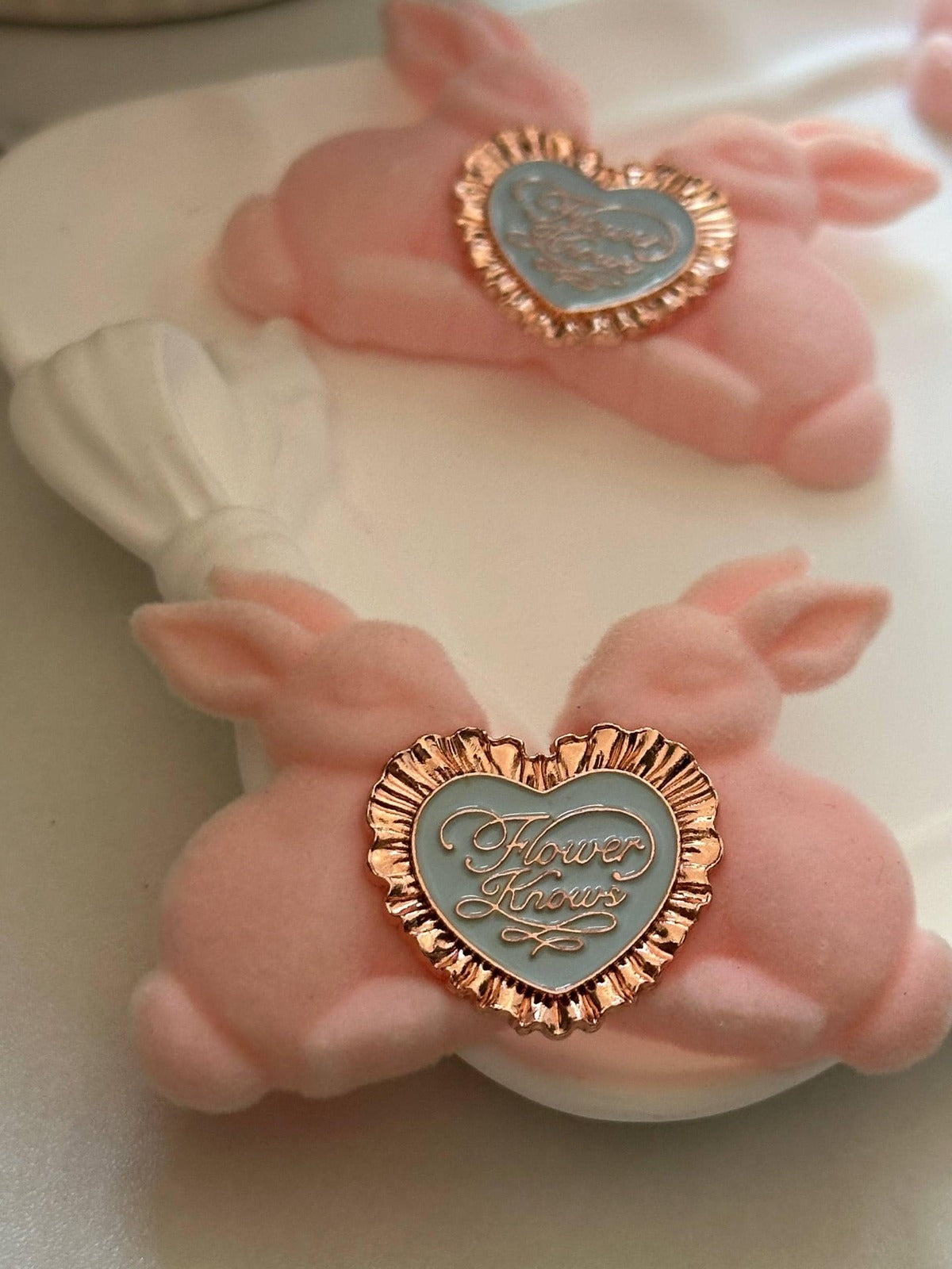 Pink Velvet Bunny Cabochon for Lolita Brooch, DIY Pen Brush Trim or Hair Clips, Bunny Makeup Mod, 2.35", Retail Wholesale Bulk