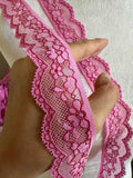 10yds 1.25" Pink Stretch Lace Trim Insertion Beading Floral Ribbon Elastic Lace Fuchsia Outline for Lingerie Underwear Garment Sewing