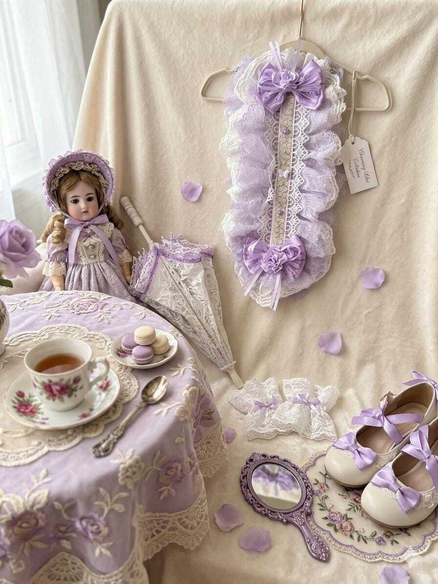 CHRISOM Handmade purple Lolita bow Handmade by My Daughter with Pearls & Sage Ribbon, Special Gift
