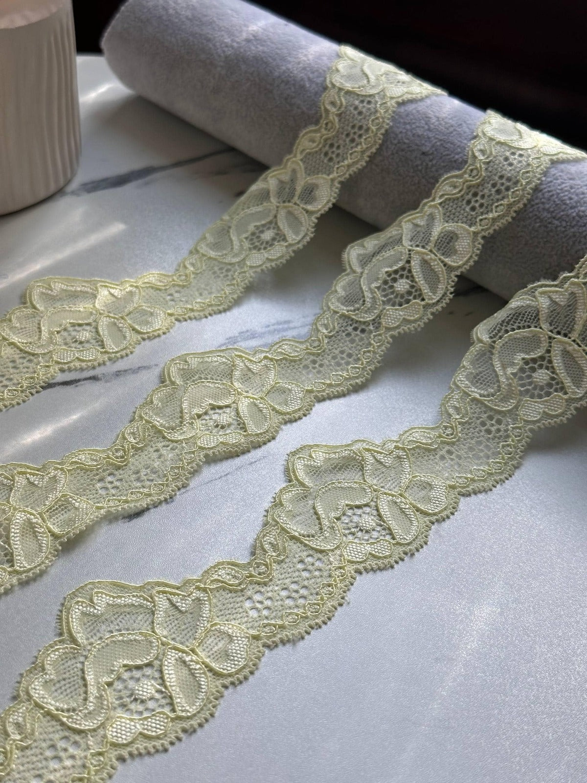 5yds Butter Yellow Floral Lace Trim, 1.75" Stretch Ribbon, Bulk Clearance Coquette Y2K Lace, Lingerie Lace, DIY Sewing, Retail Wholesale