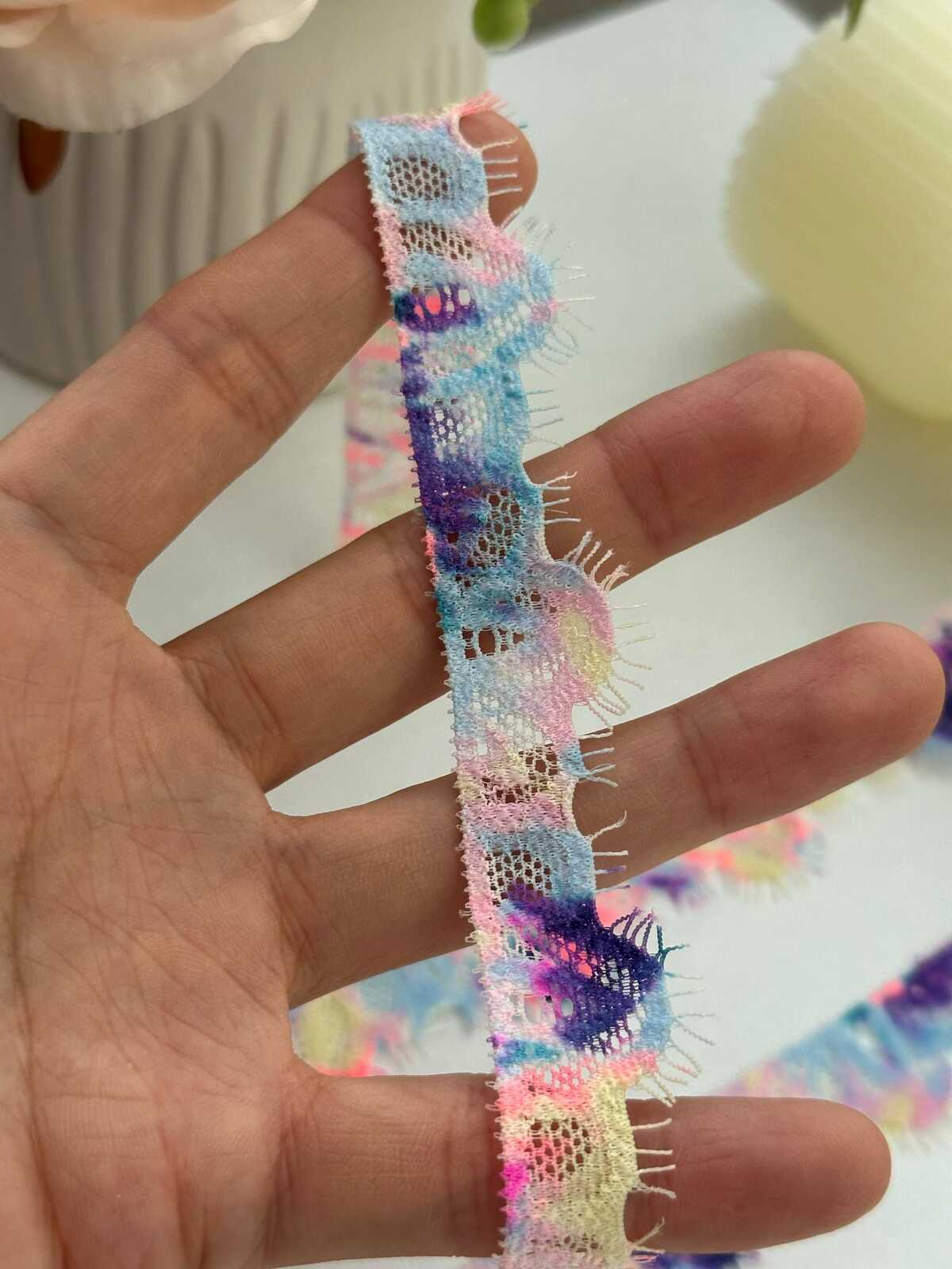 15Yds Stretch 0.7" Rainbow Eyelash Scalloped Stretch Lace Wholesale
