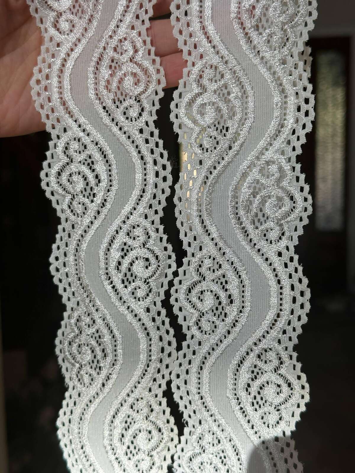 Soft Ivory White Wavy Vine Swirl Stretch Lace Trim by the Yard, Scalloped Elastic Ribbon for Coquette Crafts, 2.25", Retail Wholesale Bulk